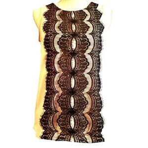 Ann Taylor LOFT Top Size XS Ivory Black Lace Applique Sleeveless Classic Look